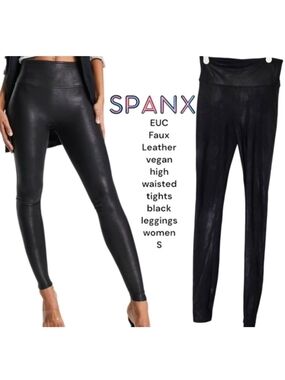 Spanx Women's Faux Leather vegan high waisted tights black leggings women S EUC